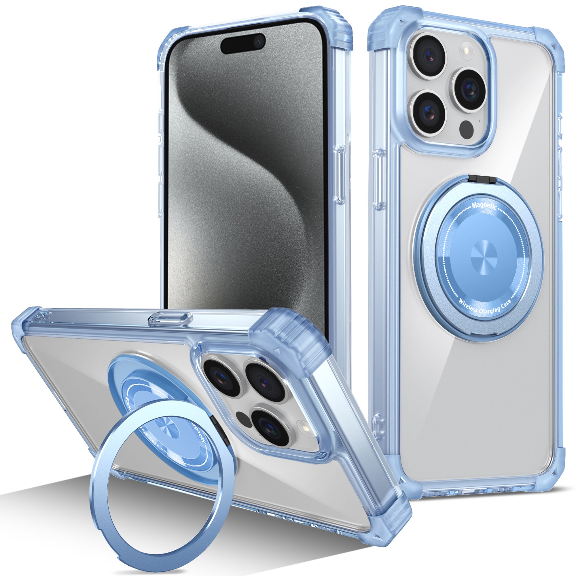For iPhone 15 Pro Max Magnetic Phone Case PC+TPU Cover with Ring Kickstand For iPhone 15 Pro Max Magnetic Phone Case PC+TPU Cover with Ring Kickstand